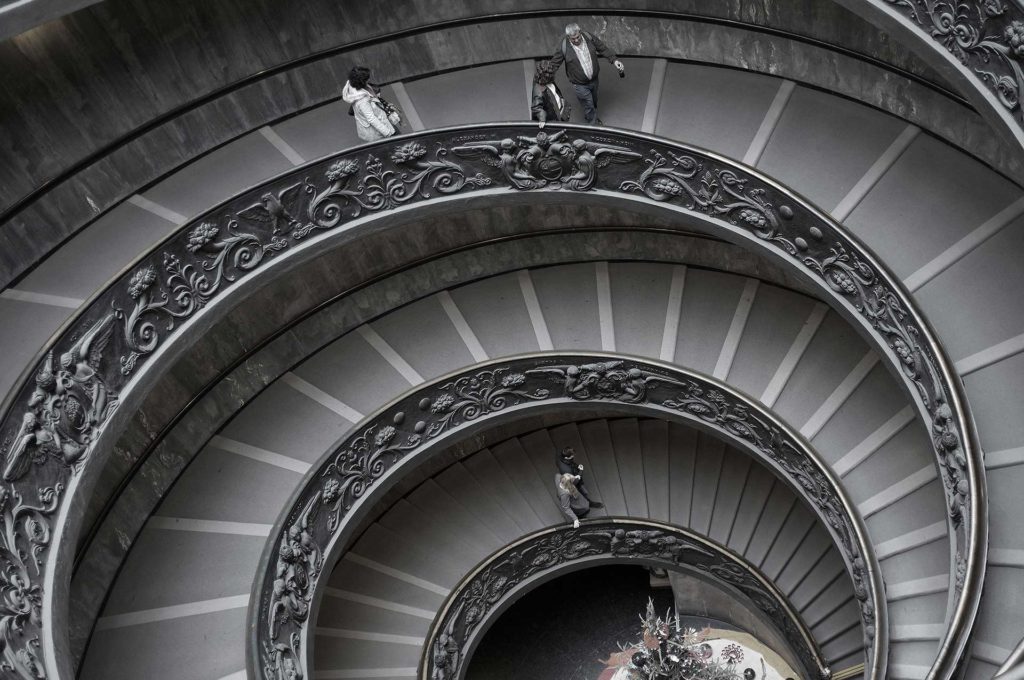 gray spiral stairs